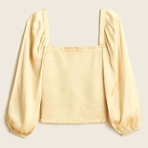 J Crew Squareneck Smocked Featherweight Satin Cropped Top